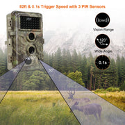 Wildlife Trail Camera with No Glow Night Vision 0.1S Trigger Motion Activated 24MP 1296P IP66 Waterproof Hunting & home security