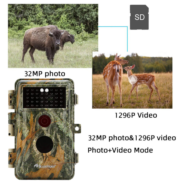 Åtelkamera med No Glow, 940nm Infraröd, Mörkerseende och Rörelsedetektor, 32MP HD 1296P, 0.3S Utlösningstid, IP66 Vattentät för Utomhus och Vilda Djur| A252 Grönt