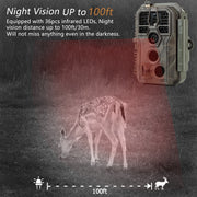 Wireless Bluetooth WildlifeTrail Camera with Night Vision Motion Activated 32MP 1296P Waterproof Stealth Camouflage for Hunting, Home Security