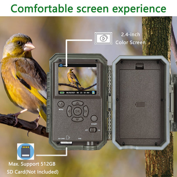 Wireless Bluetooth WildlifeTrail Camera with Night Vision Motion Activated 32MP 1296P Waterproof Stealth Camouflage for Hunting, Home Security