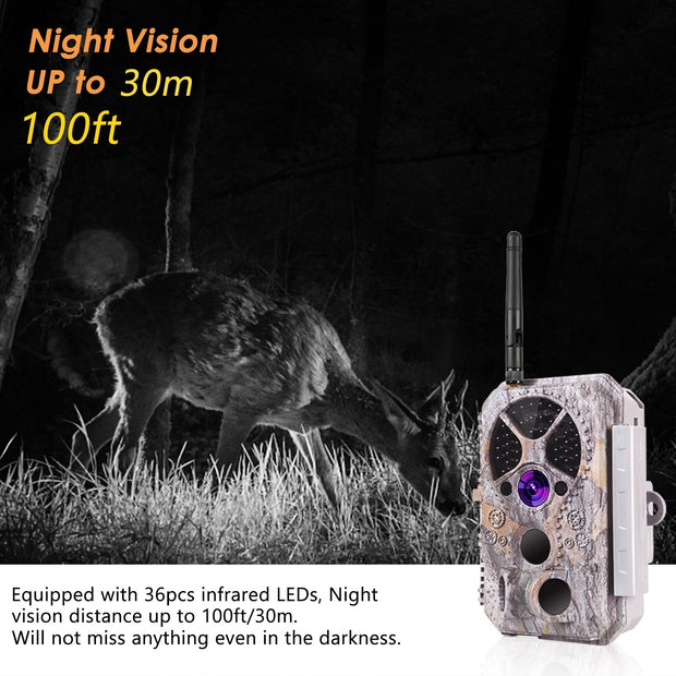 Wireless Bluetooth Wildlife Trail Camera with Night Vision Motion Activated 32MP 1296P Waterproof for Hunting, Home Security