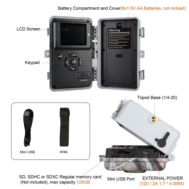 Wildlife Trail Camera with No Glow Night Vision 0.1S Trigger Motion Activated 24MP 1296P IP66 Waterproof for Hunting & home security