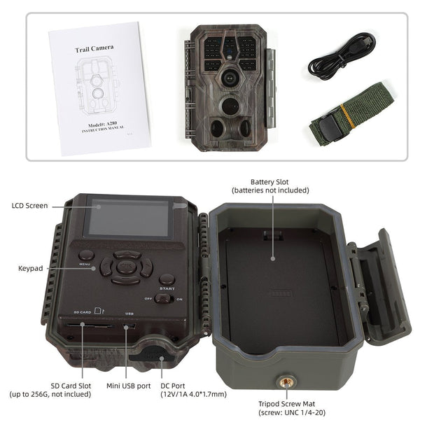 2-Pack Wildlife Trail Camera with Night Vision Motion Activated 0.1S Trigger Speed 24MP 1296P IP66 Waterproof for Hunting & home security | A280