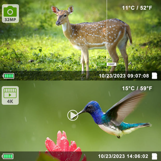 2-Pack Åtelkamera 32MP, 4K 2160P Full HD Video med Ljud, Mörkerseende och Rörelsedetektor med 0.1 s Utlösningstid, IP66 Vattentät för Utomhus och Vilda Djur| T326 Grönt
