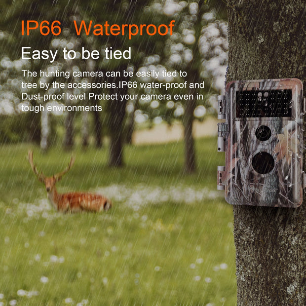 Wildlife Trail Camera with No Glow Night Vision 0.1S Trigger Motion Activated 24MP 1296P IP66 Waterproof for Hunting & home security